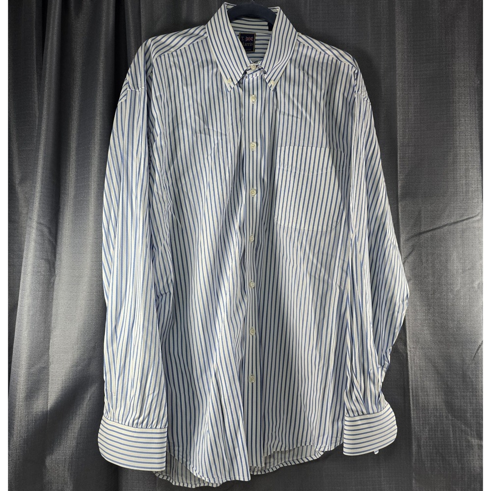 T. Harris Regular Fit Striped Blue/White Cotton Dress Shirt 25 34/35